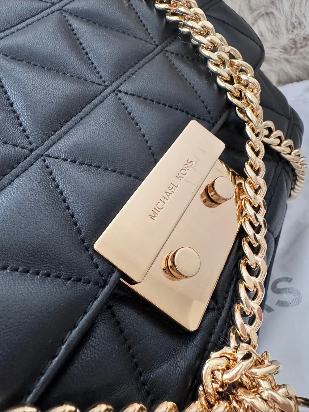 Michael Kors Sloan Black Quilted Leather Crossbody with Gold Chain